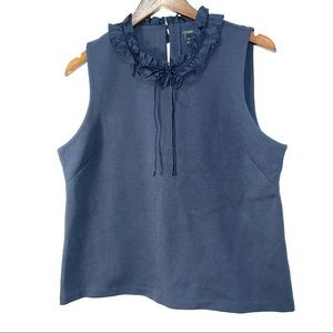 J. Crew Ruffle Collar Top in Navy Blue